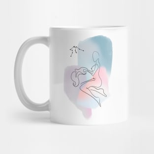Illustration of abstract zodiac line art women, sign aquarius with constelation Mug